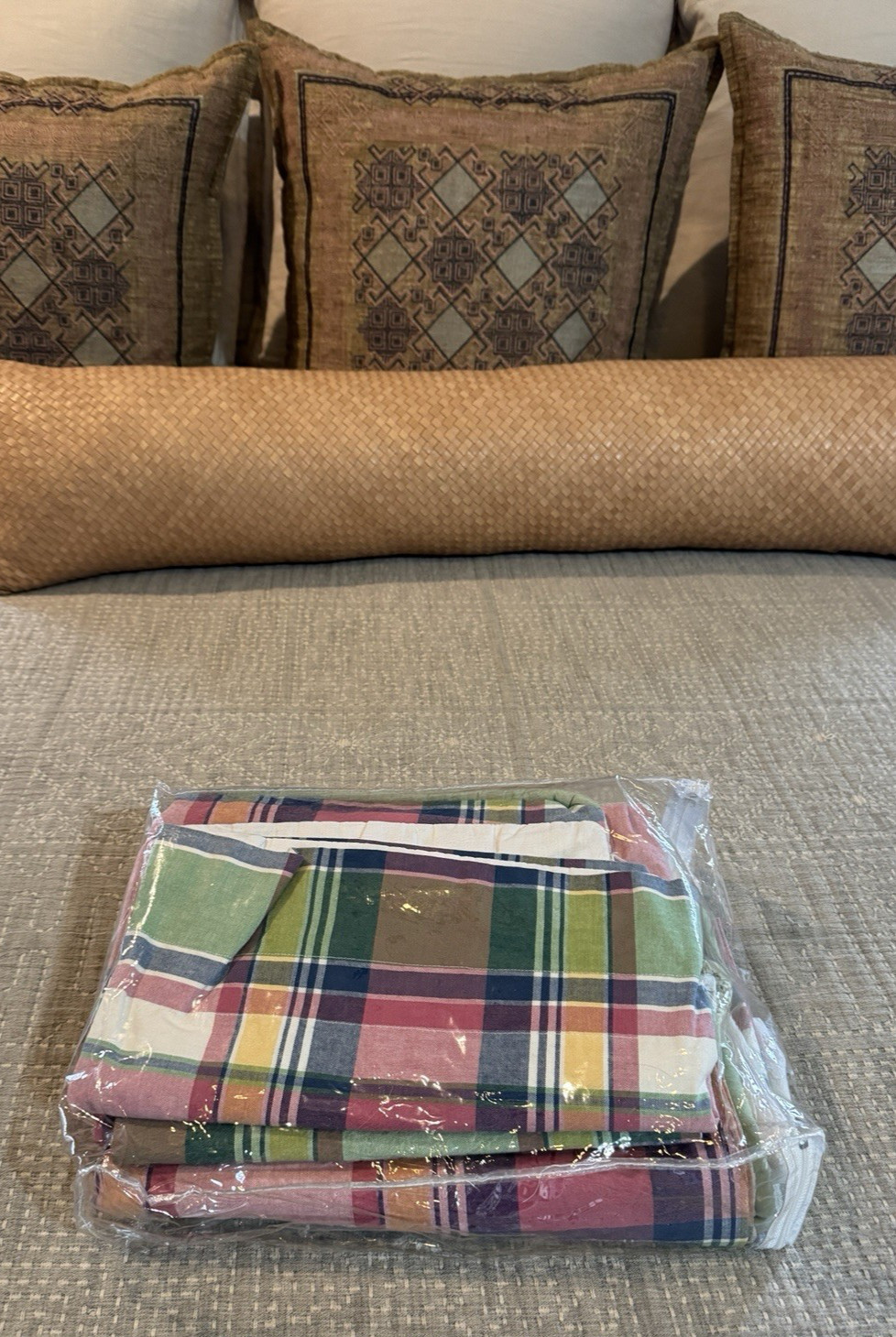5-Piece Custom Plaid Valances Cotton Pink Green Blue Yellow Preppy EUC Curtains