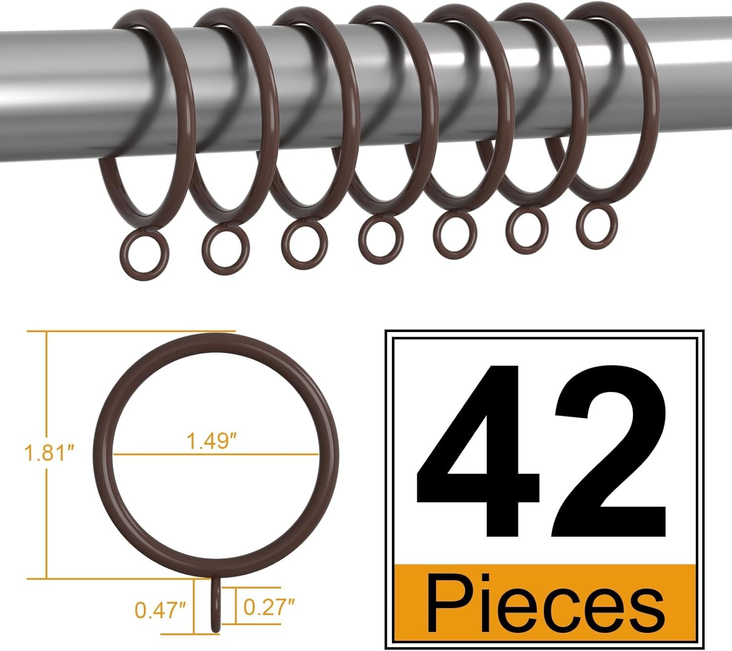 42 PCS Curtain Rings, 1.5 Inch Cocoa Tone Metal Curtain Drape Sliding Eyelet …