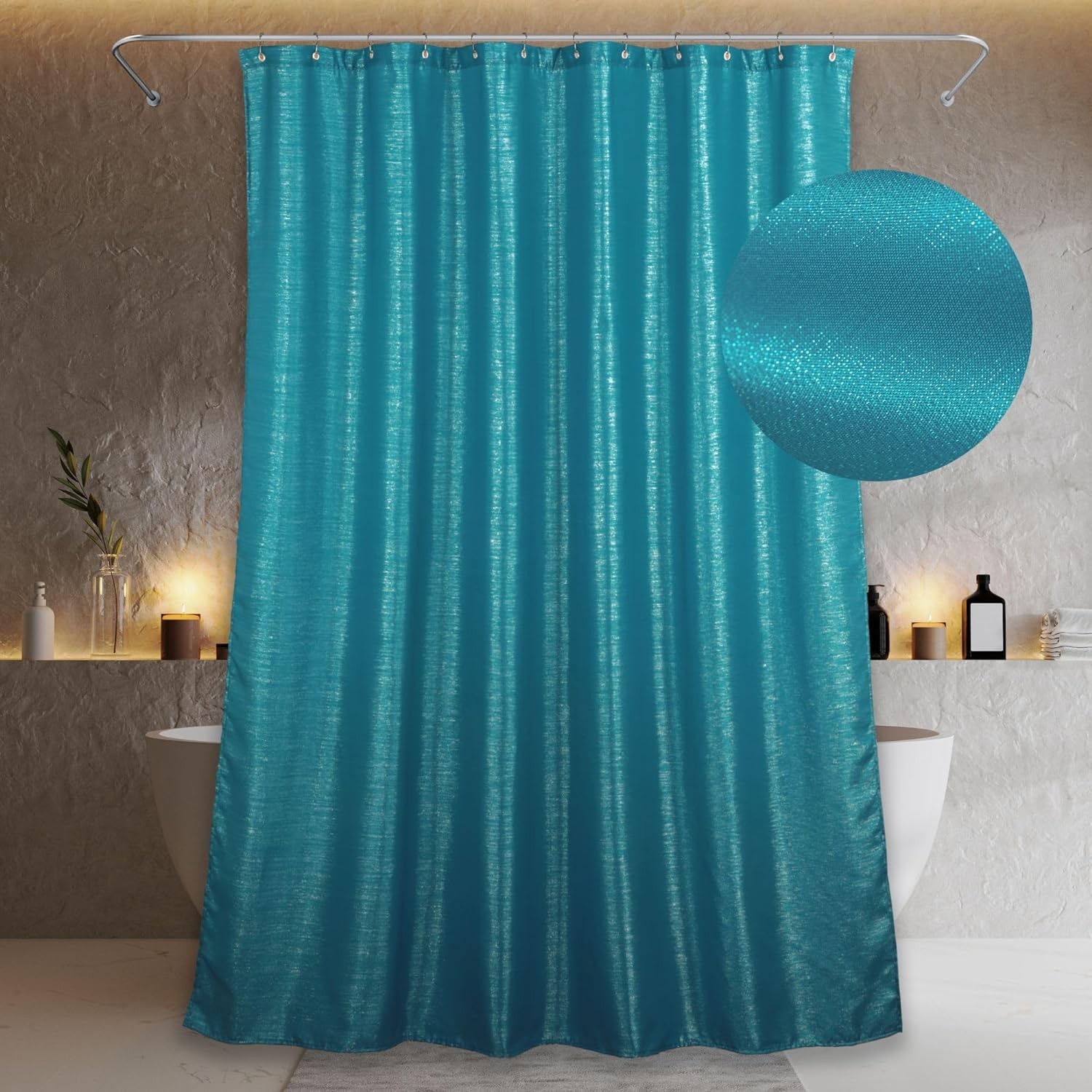 Teal Green Glitter Shower Curtain: Turquoise Aqua Sparkly Metallic Shimmery