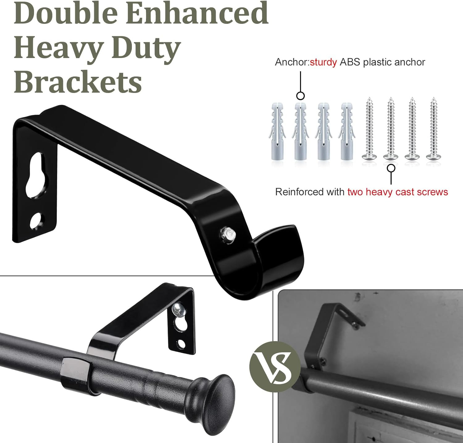 5/8” Curtain Rod Set Adjustable 28–48” Heavy Duty Matte Black Window Rod