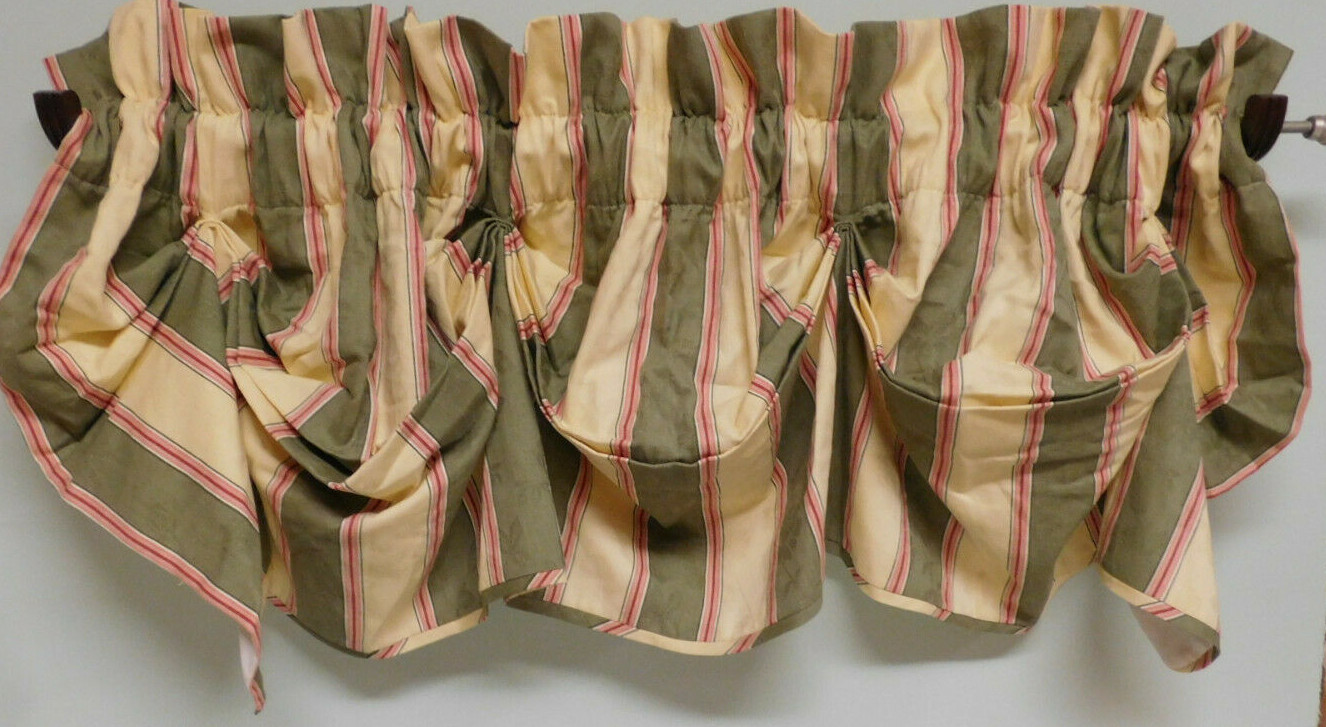 WAVERLY GREEN STRIPED GATHERED LINED VALANCES- BROCADE FINISH-4 AVAILABLE