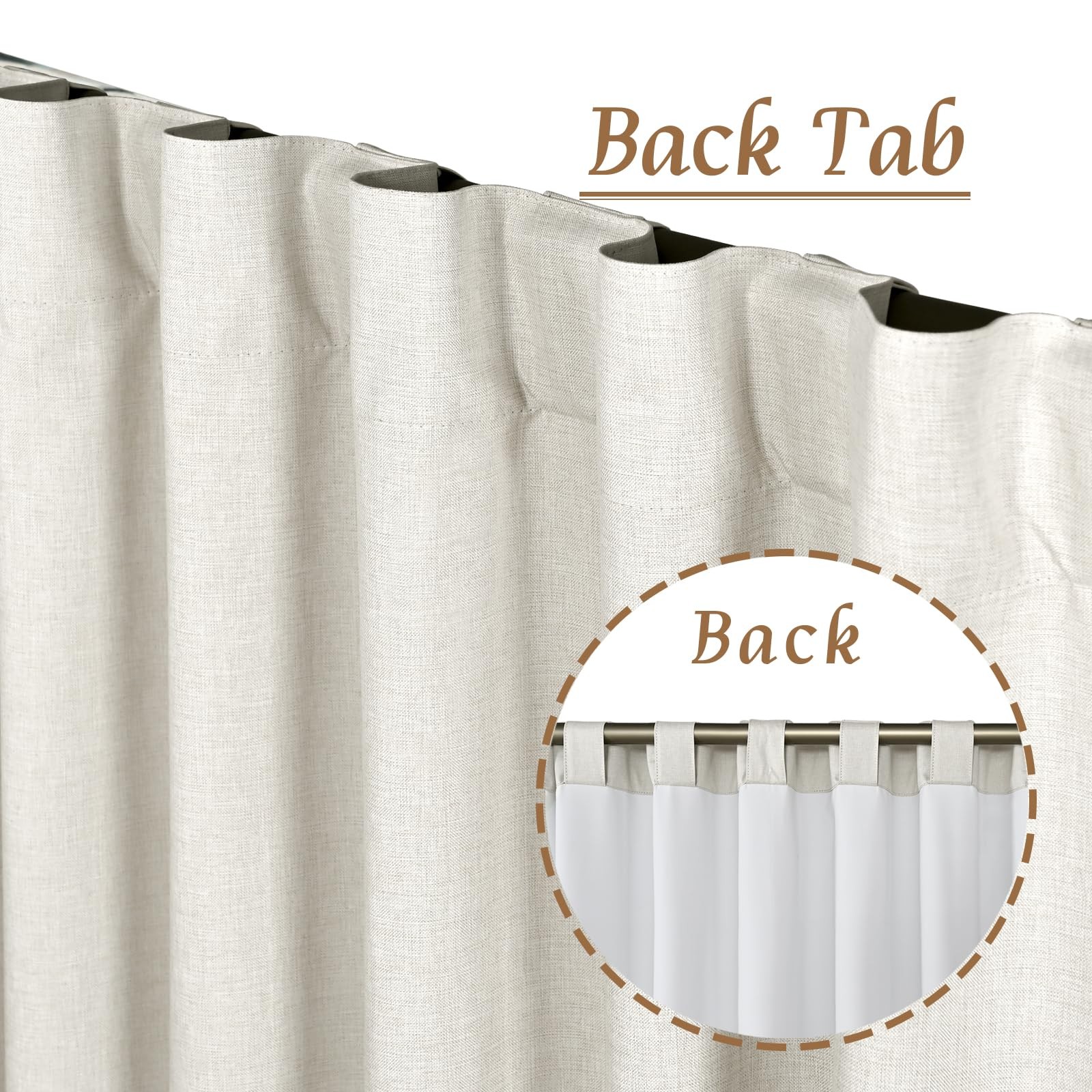 100% Blackout Natural Polyester Curtains, 63 Inches Linen Textured Thermal Be…