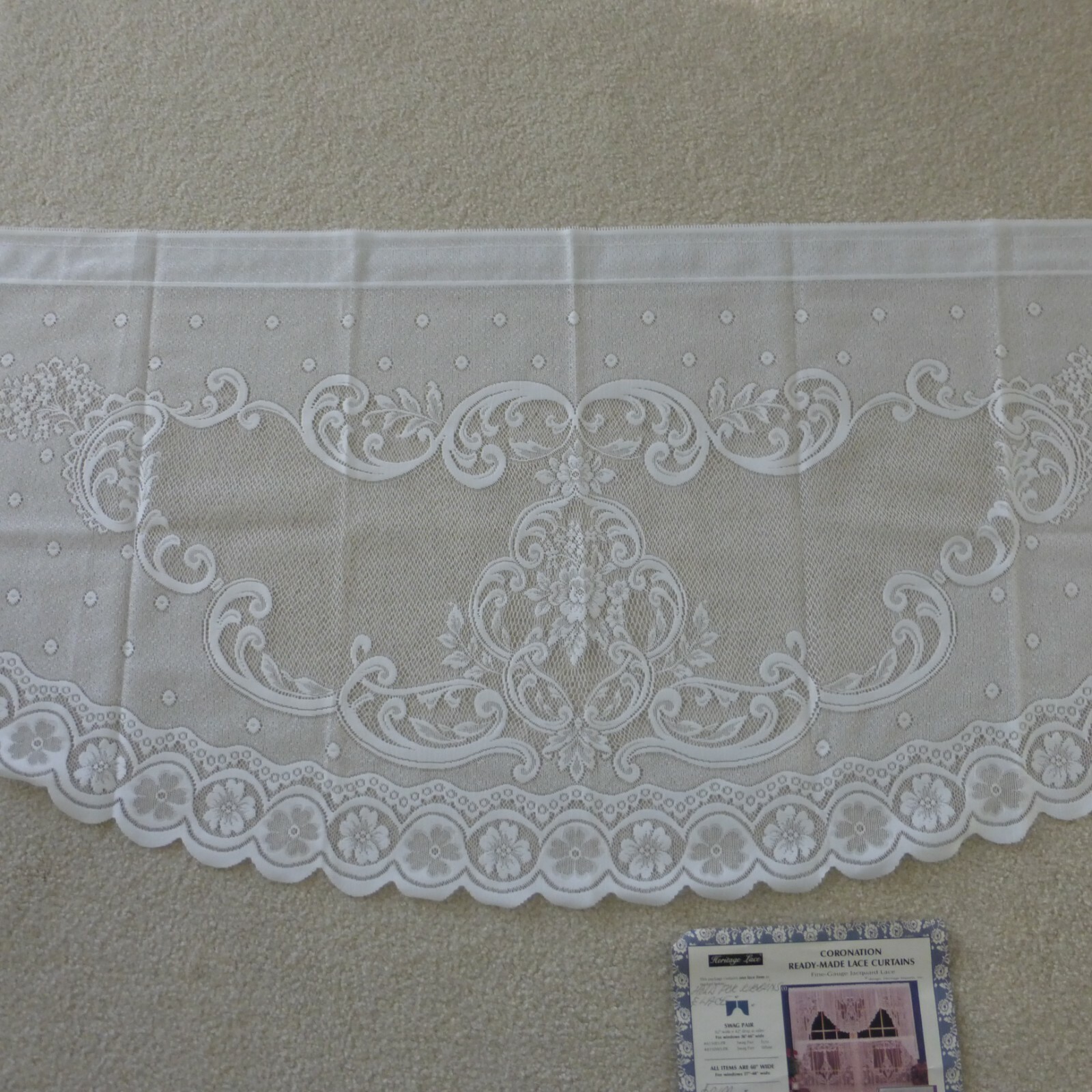 HERITAGE LACE VALANCE CORONATION READY-MADE LACE ONE FESTOON 60”WIDE 24” DROP