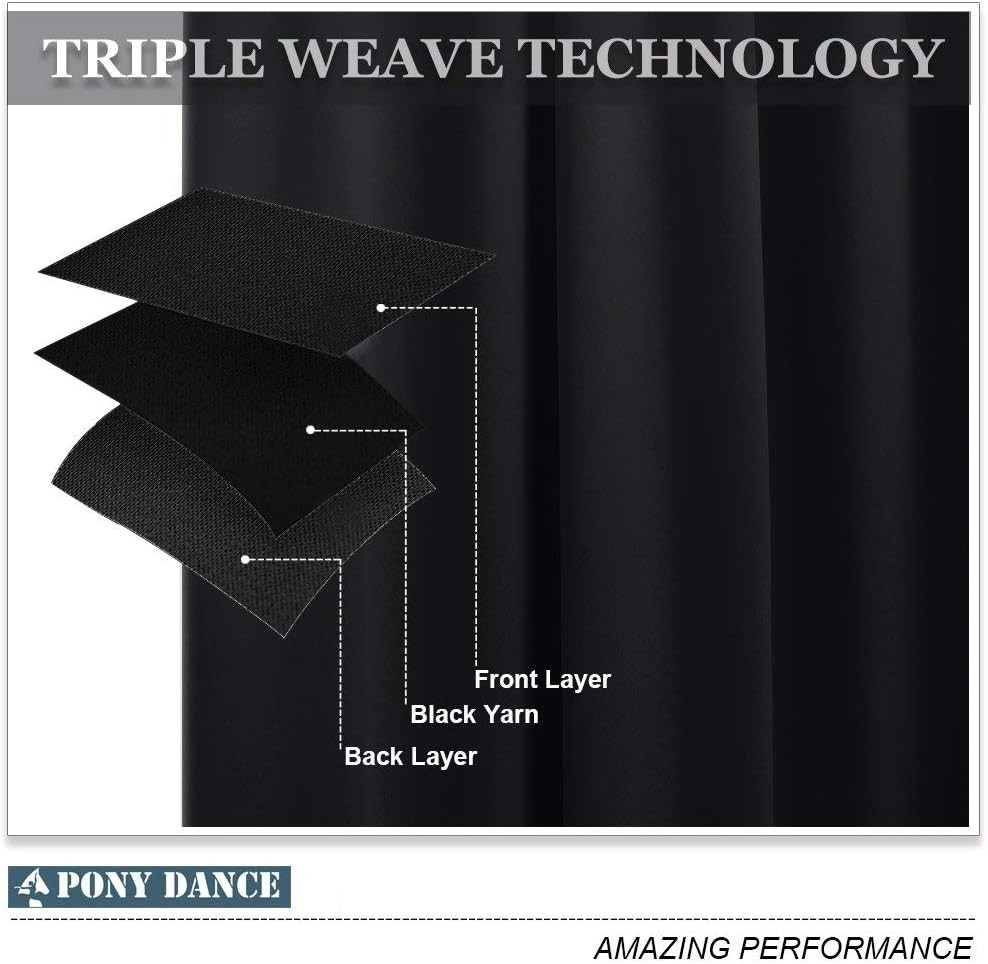 Stylish Black Tie-Up Blackout Curtains – Quality 46” Wide x 63” Long