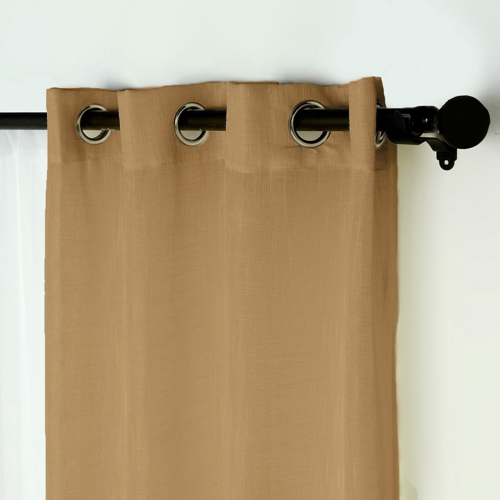 2 NATURAL 52″x64″ FAUX LINEN CURTAINS Chrome Grommets Home Events Decorations