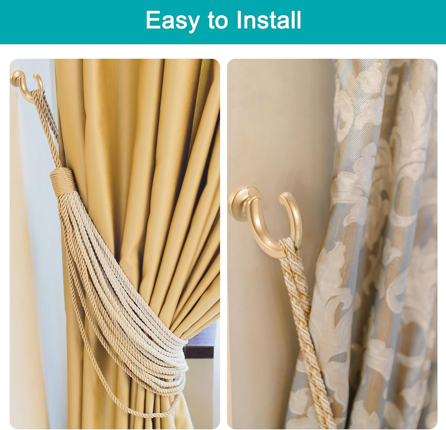 2Pcs Curtain Holdback, Aluminum Alloy Wall Mounted Curtain Holders Drapery Tieba