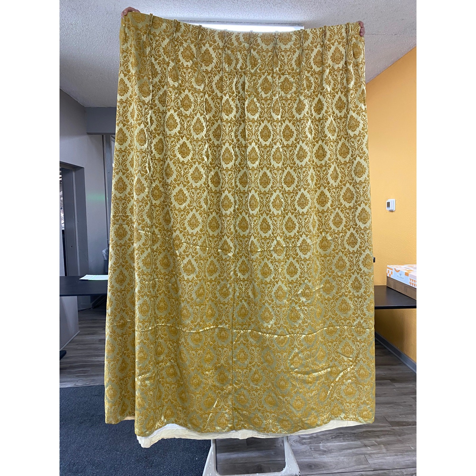 Vintage MCM Gold Damask Pinch Pleat Curtains 2 Panels 81×80 Mid Century Modern