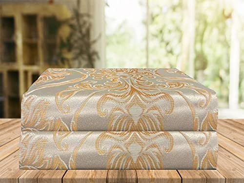 Elegant Jacquard Look Curtain Panel Set, 54×84 Inches, Beige, 2 Panels, Home Dec