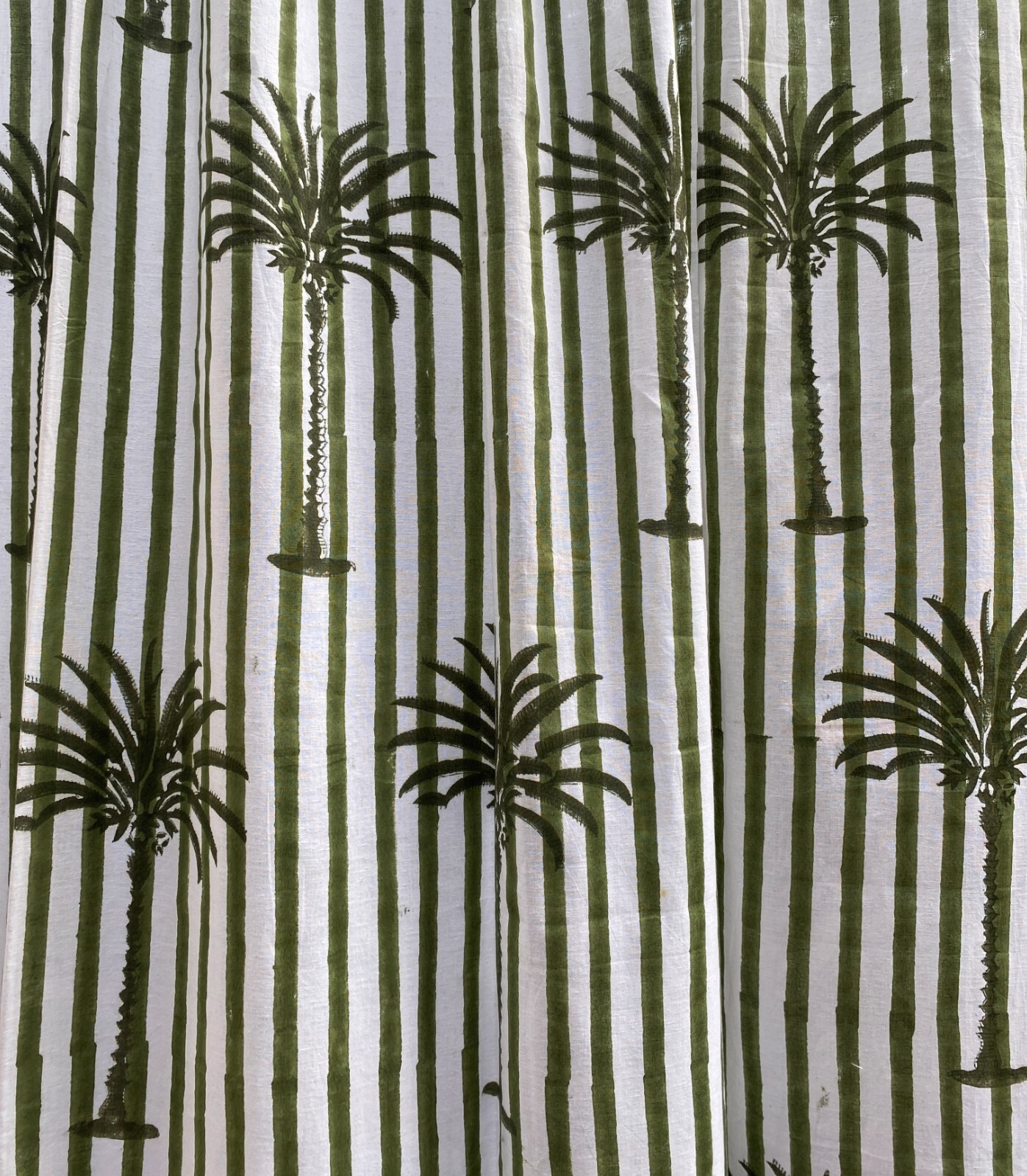 Green cotton Printed block print curtains panels set of 2 pcs