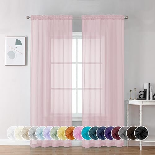 Sheer Curtains 84 Inch Length 2 Panels Set, Semi 42 W x 84 L Blush Pink