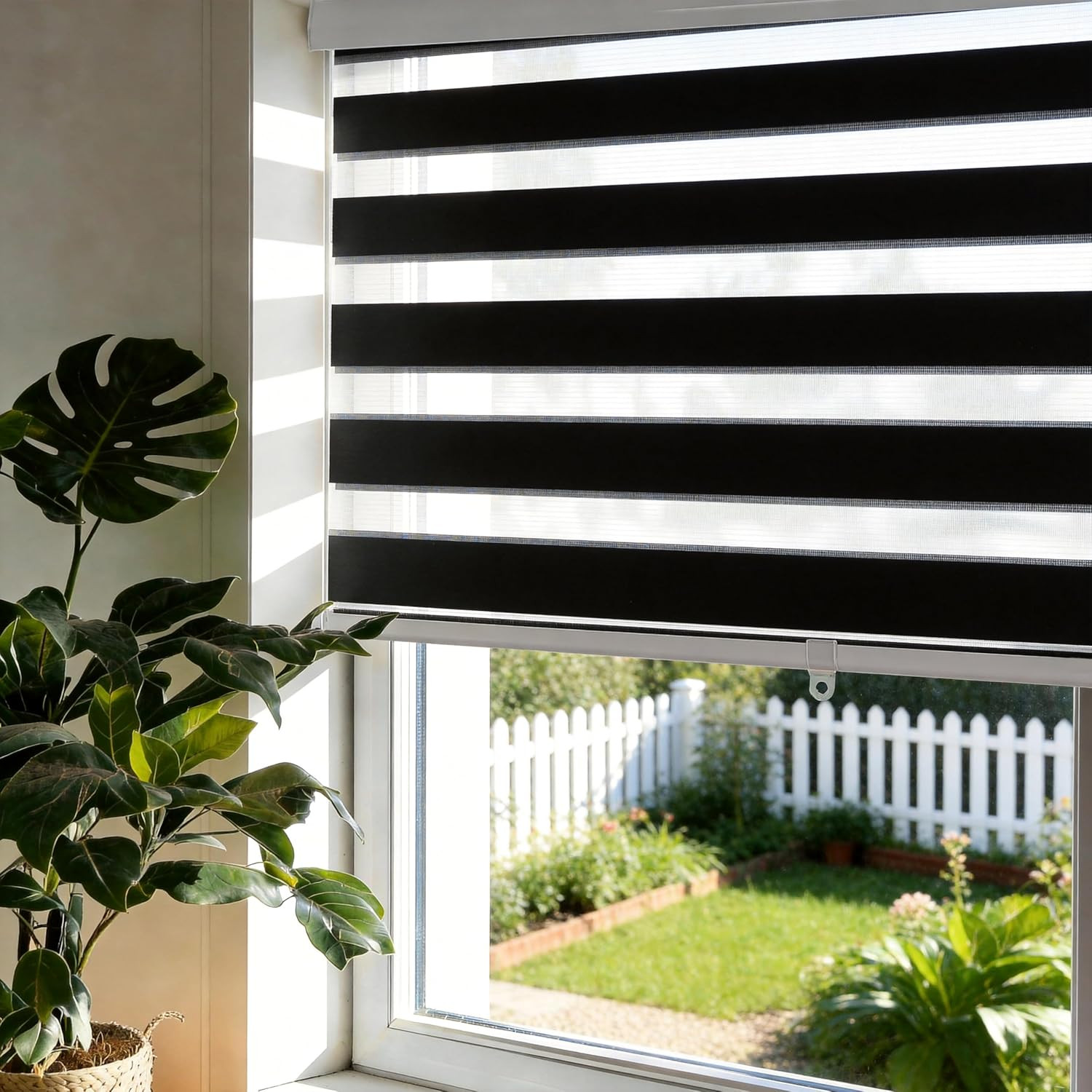 Cordless Zebra Blinds 40″x72″ Black – Light Filtering Privacy Shades