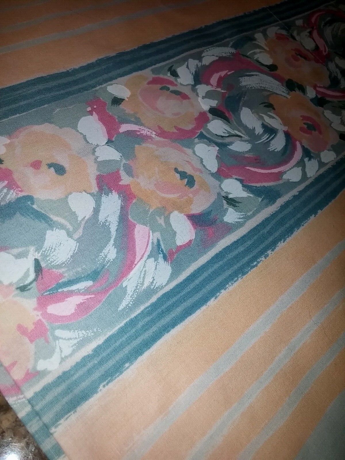 Croscill Fiesta Peach & Blue Blouson Valance Curtain 18”x 87”