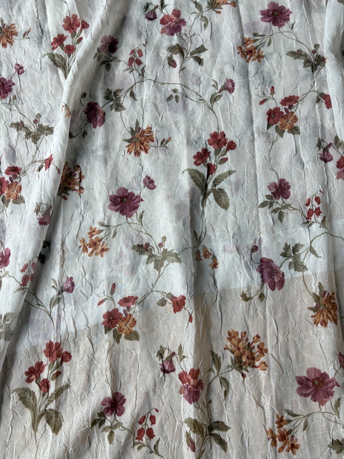 Pair of Window Sheer Panels Ecru With Floral Print Rose Yellow Copper 52 X 64