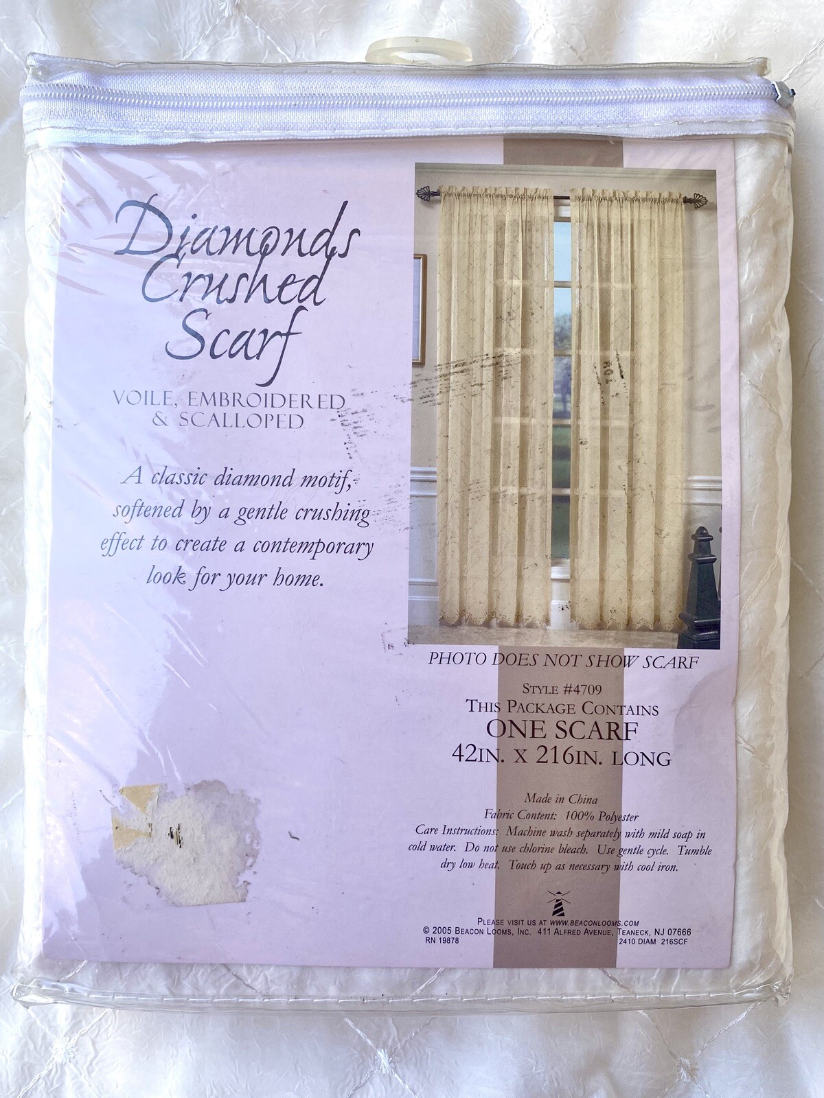 Diamonds Voile Embroidered Scalloped Sheer 42×216” Window Drapes Scarf Ivory NIP