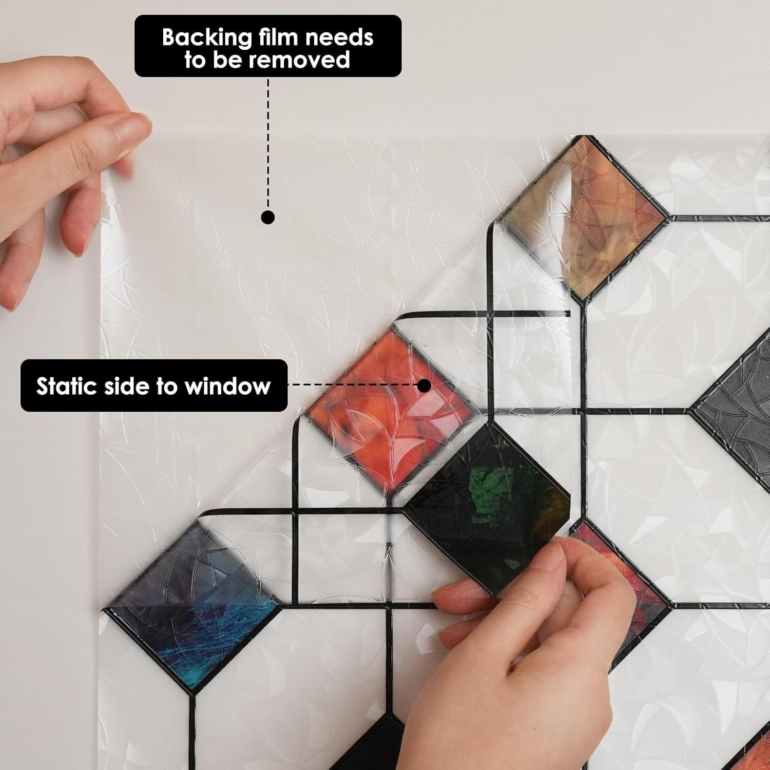 DKTIE Colorful Gem Lattice Pattern Decorative Window Privacy Film Rainbow Staine