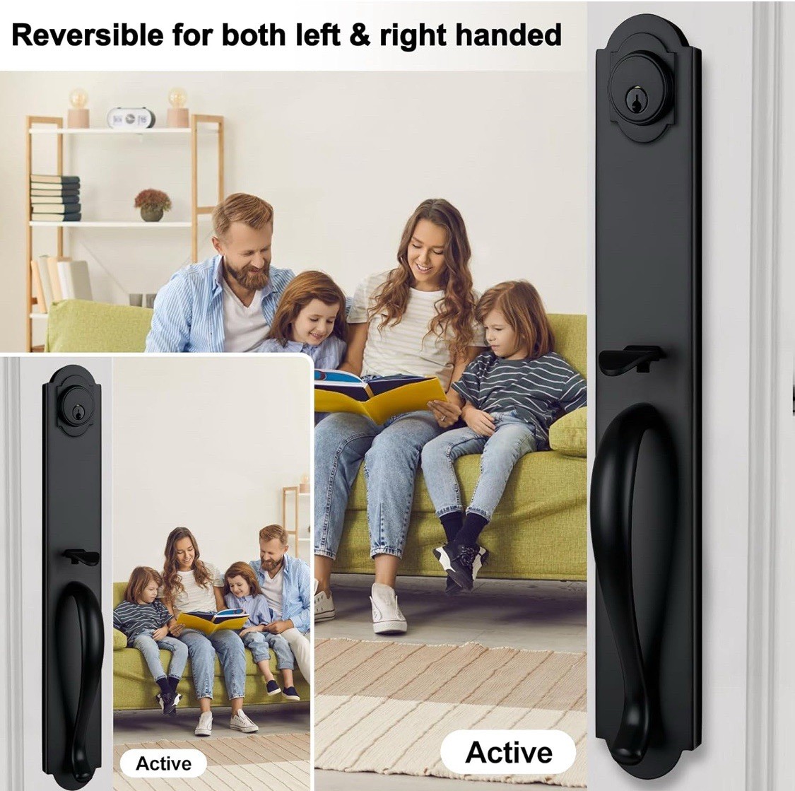 NEWBANG Matte Black Double Door Handle Set,(Keyed and Dummy Set),MDHST2018DB-…