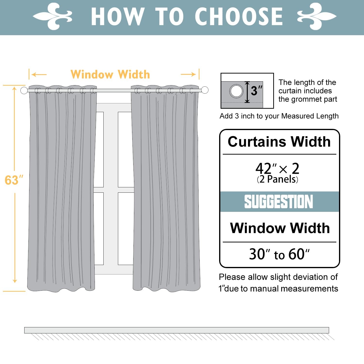 ChrisDowa Blackout Curtains for Bedroom and Living Room 63 Inches Long 2 Panels