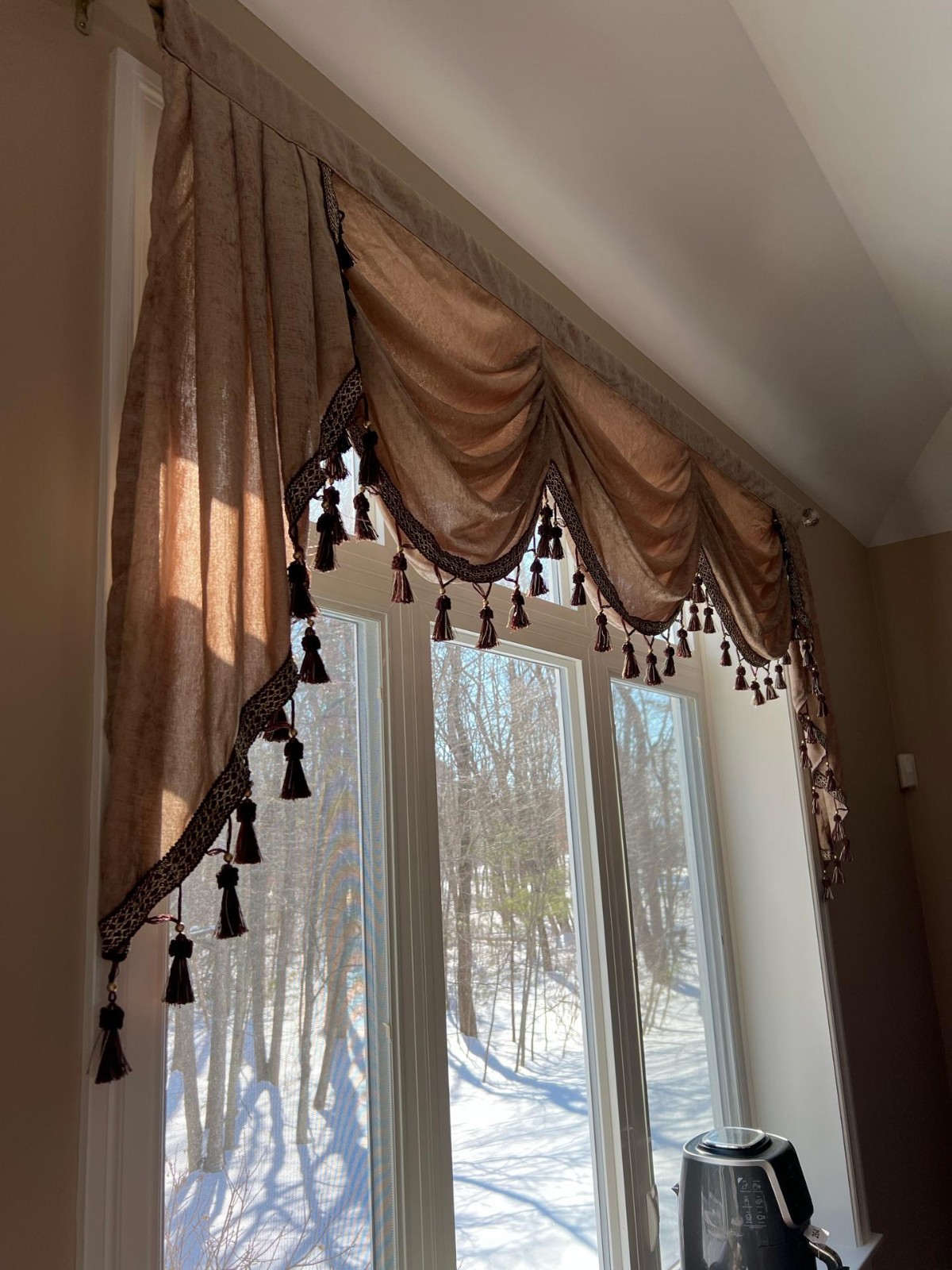 Elkca Window Curtain Brown Gold Valance for Living Room 90” Wide