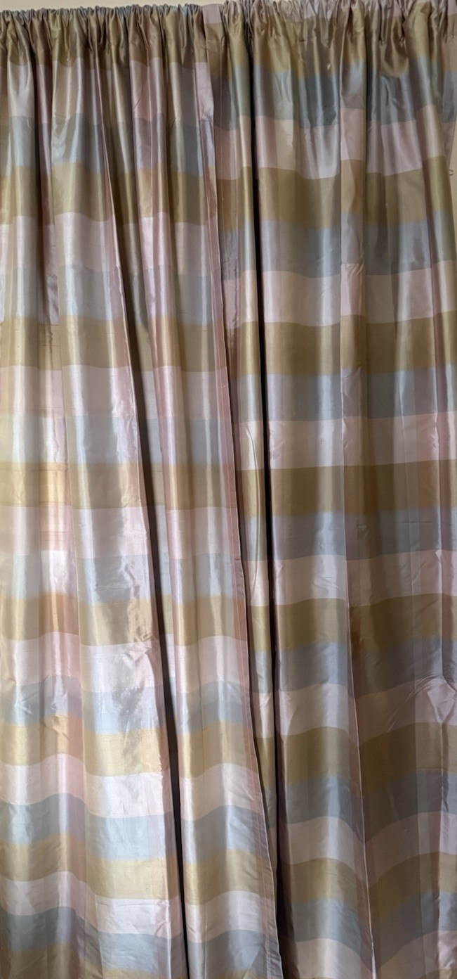 2 Elite Style Dupioni 100% Silk Curtain Panels Lined Gold Green Peach Ea 42X83