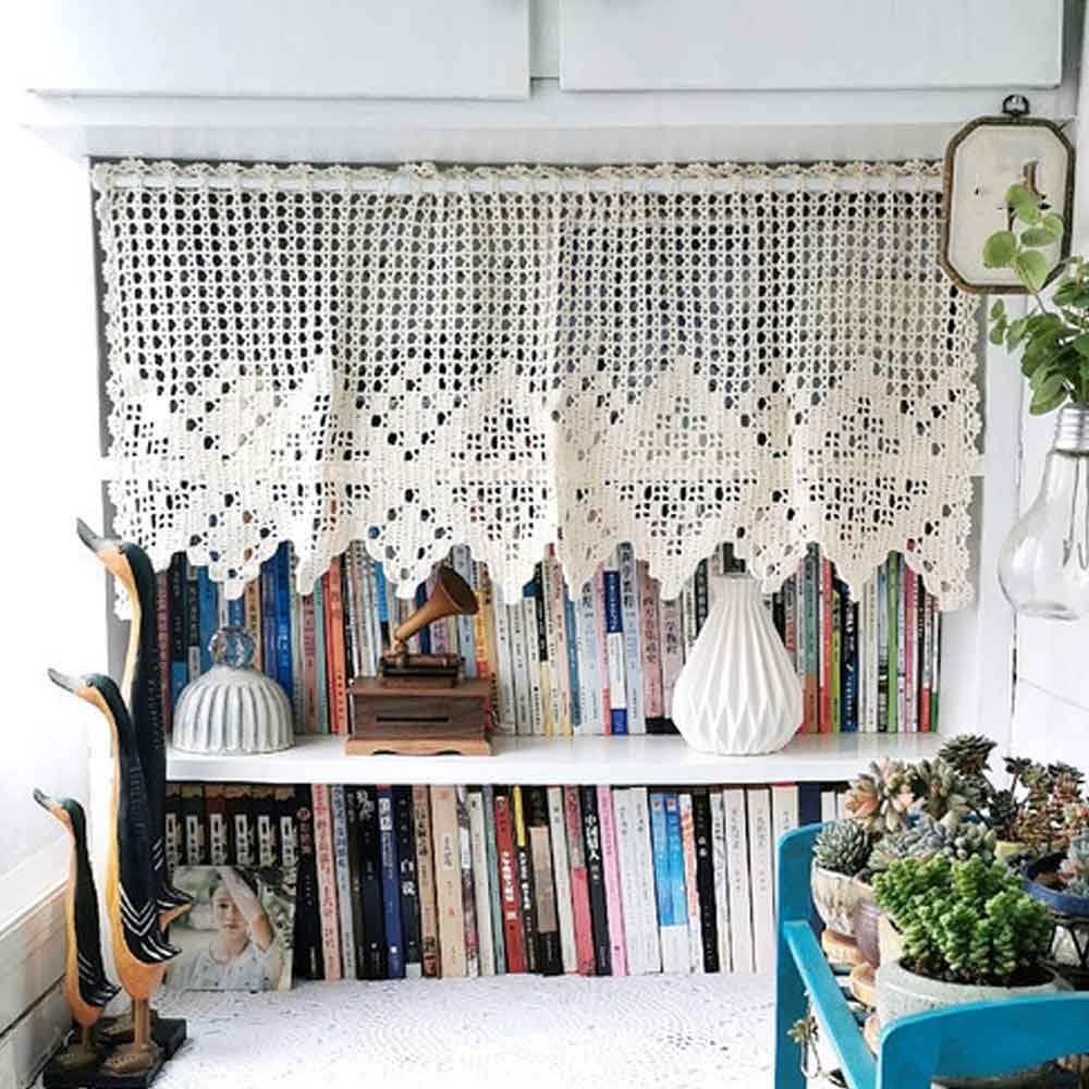 Vintage Hand Crochet Lace Short Curtain Tier Valance Kitchen Farmhouse Decor