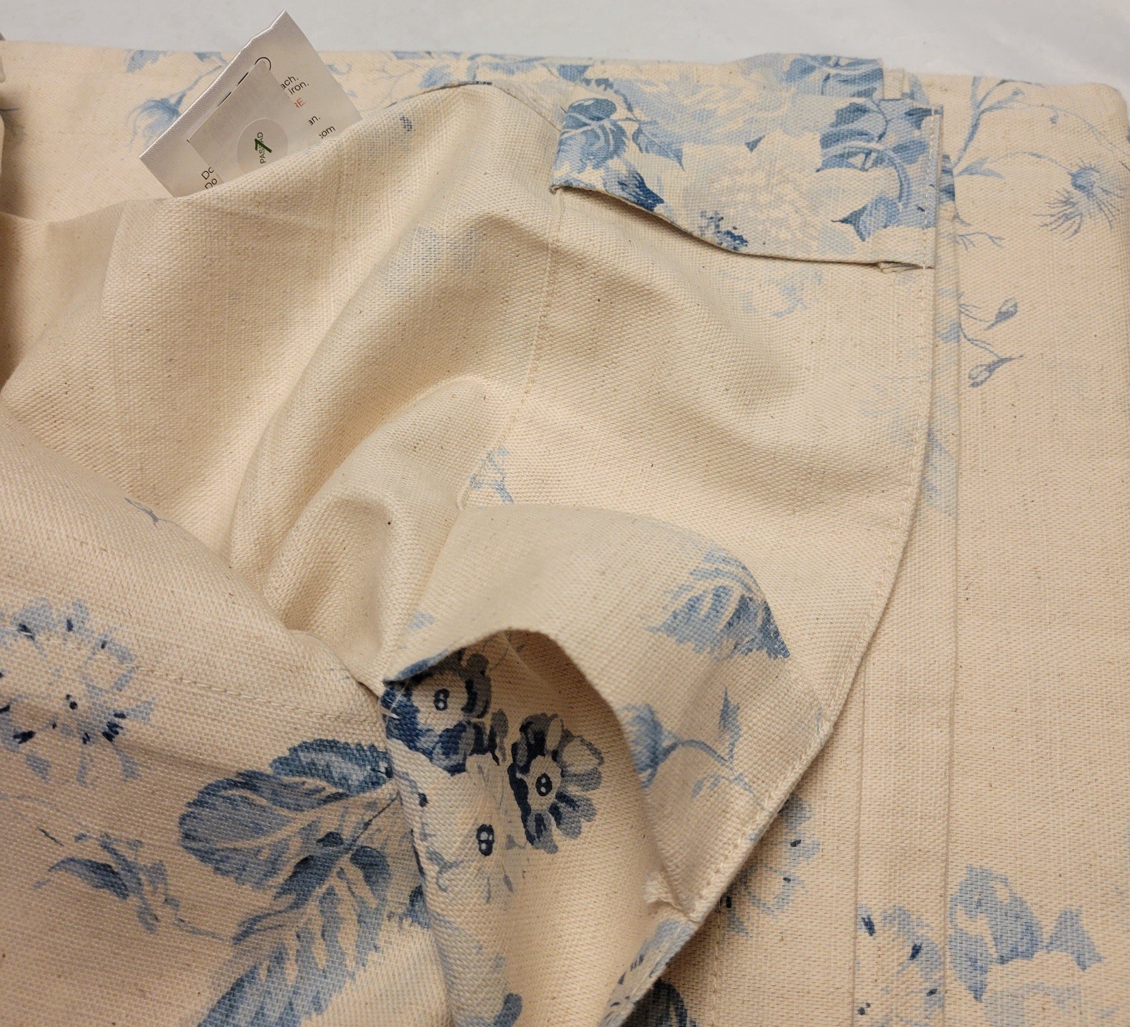 CABBAGES & ROSES Curtain Panel Drapes 50 x 84 Constance Blue Floral Natural 2 PC