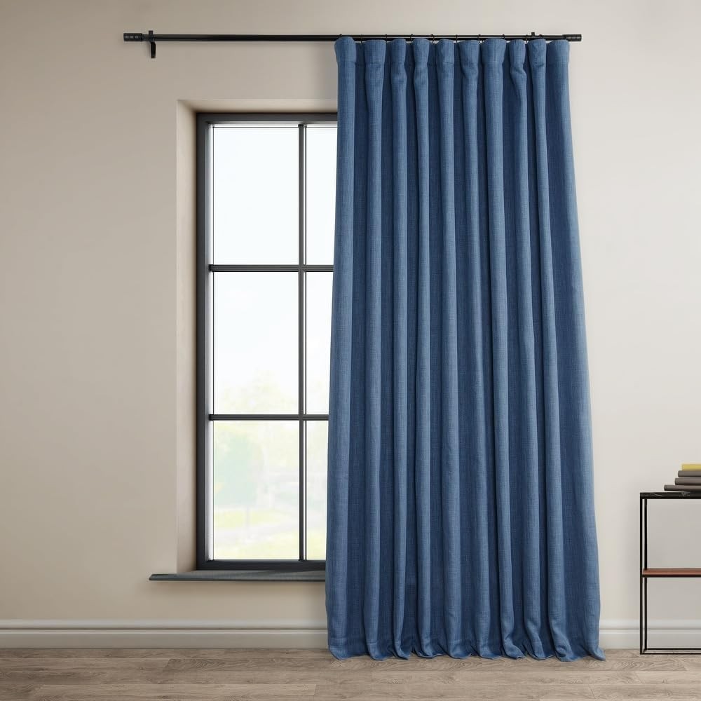 Extra Wide Linen Blackout Curtain Rich Woven Texture Versatile Hanging Options