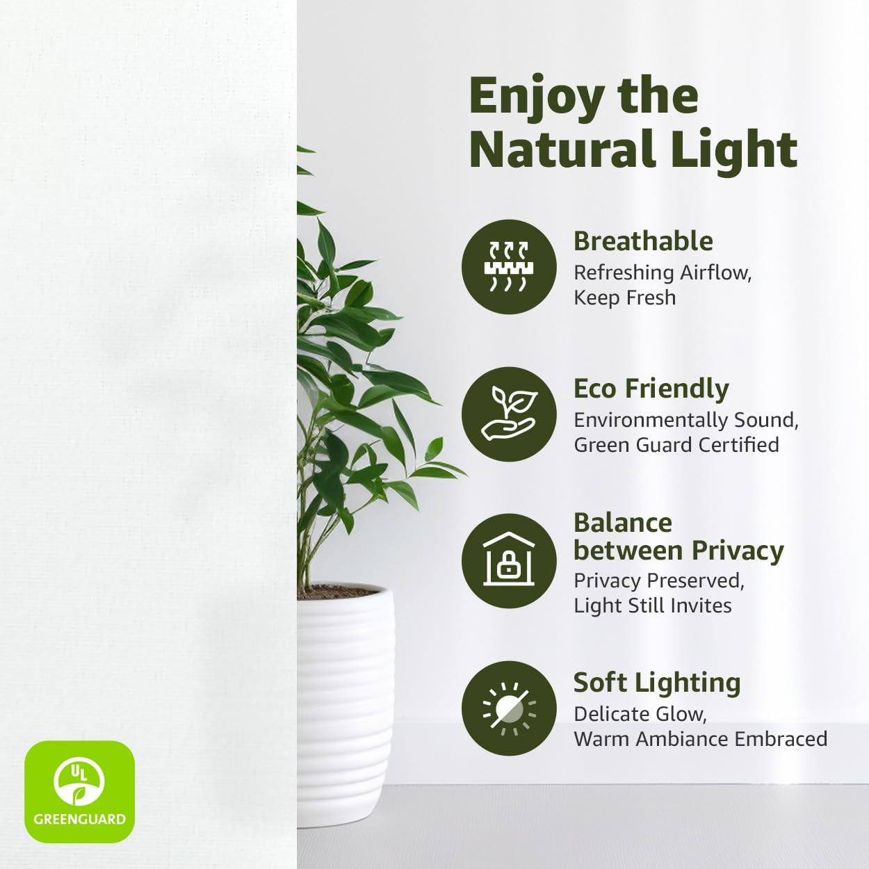 Cordless Light Filtering Roller Shades 34×72 Inch – Noiseless Privacy Blinds