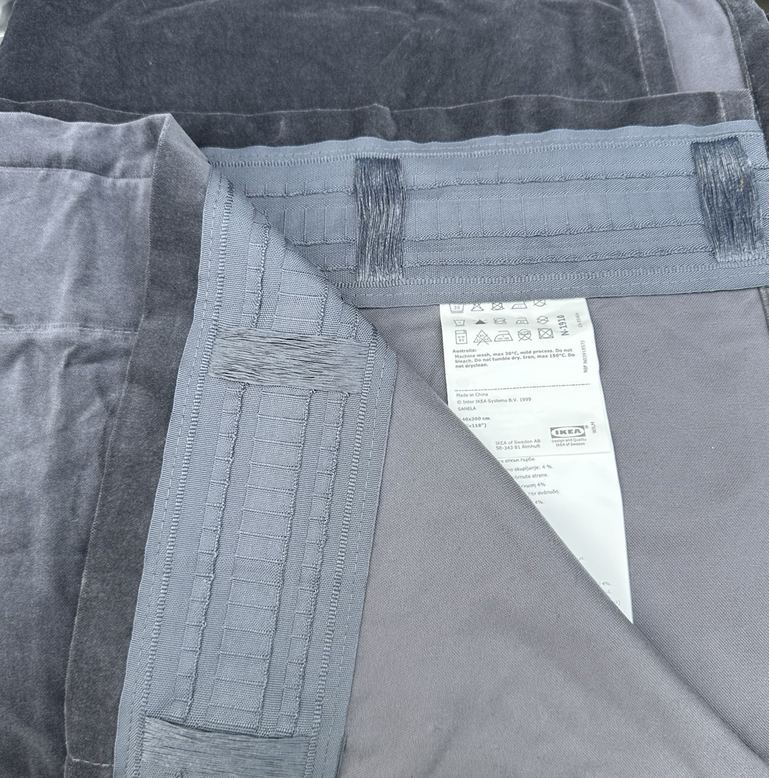 One Pair Ikea SANELA Gray Velvet Curtains 55×98” Rod Pocket