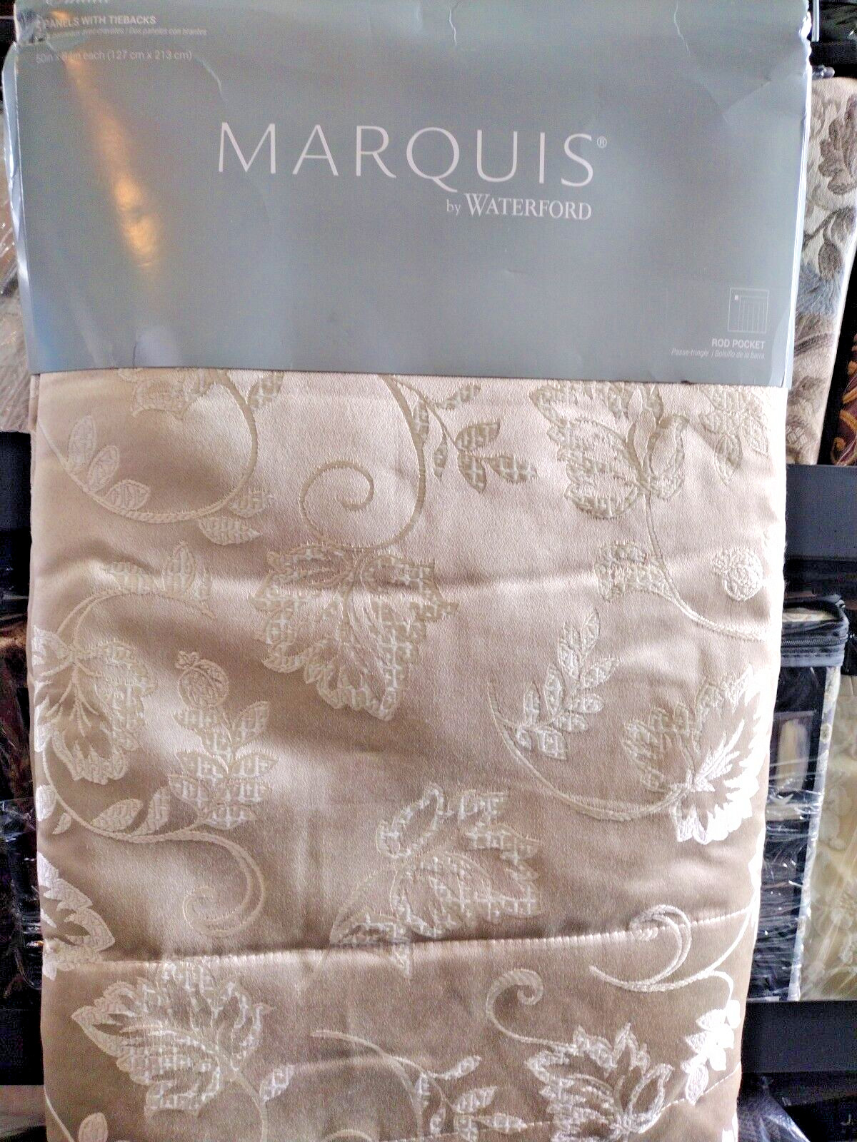 Marquis By Waterford, Emilia, Drapery Panel Pair w/tiebacks, Cream, 50″x 84″ NWT
