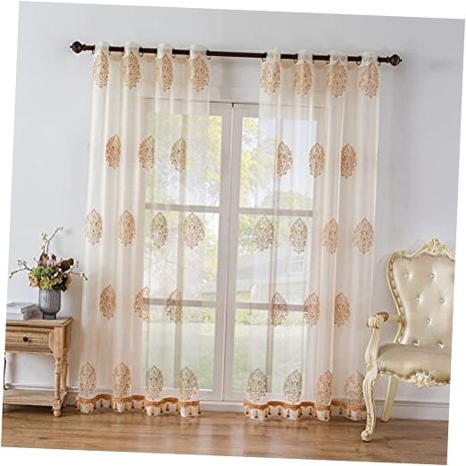 Embroidered Sheer Curtains 52″W x 96″L (Pack of 2) Sheer With Beads-damask