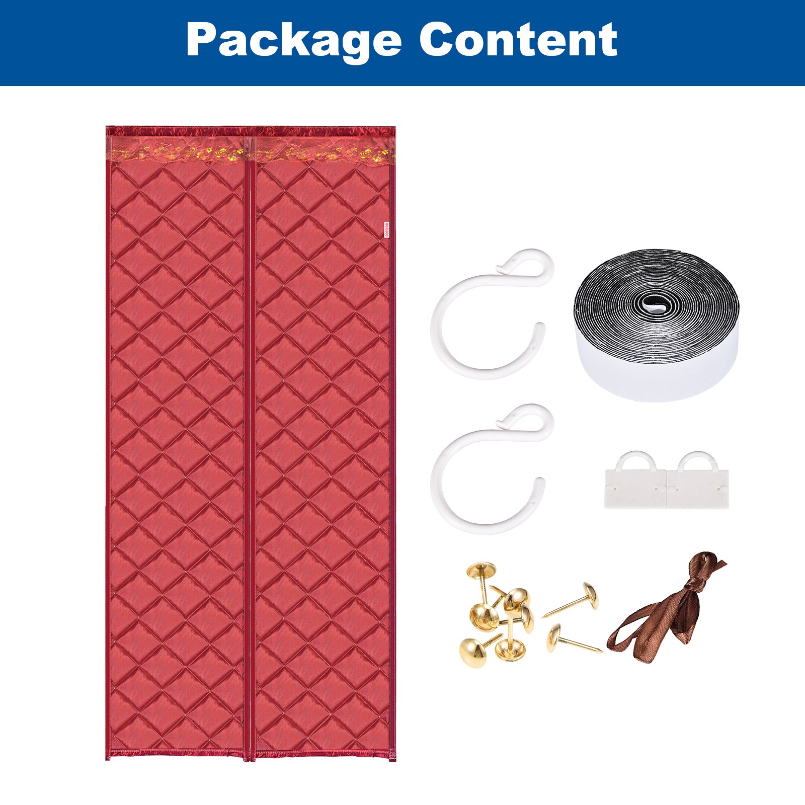 Magnetic Thermal Insulated Door Curtain Fits Door Size 31″ x 79″, Red