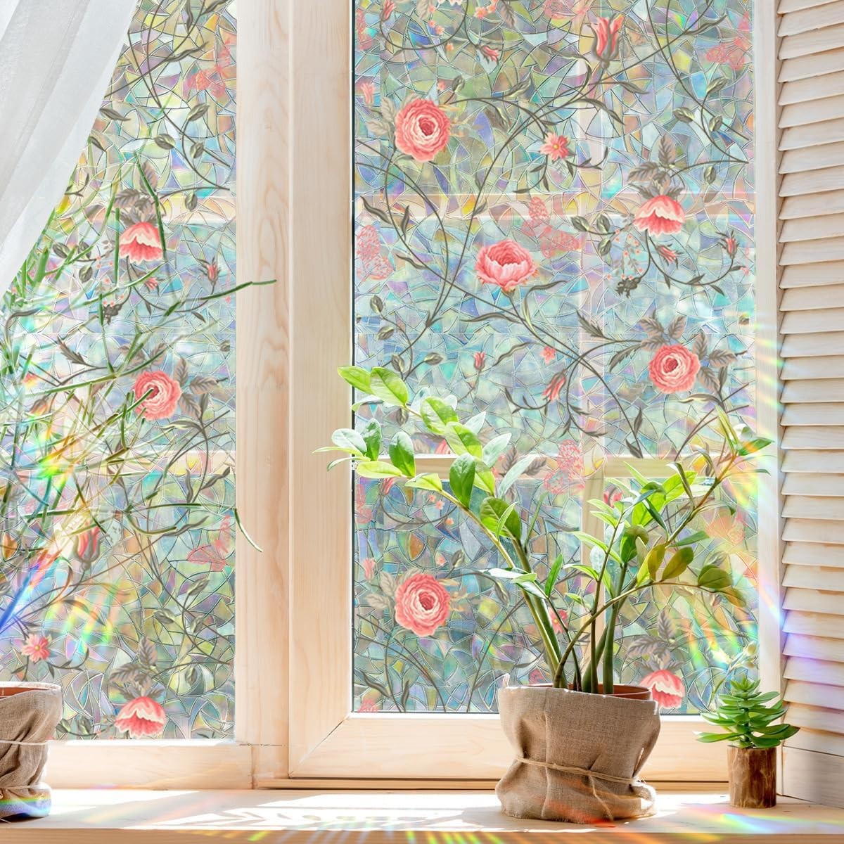 15.75 x 40 inches Window Privacy Film Rainbow Rose Floral 3D Decorative Vinyl