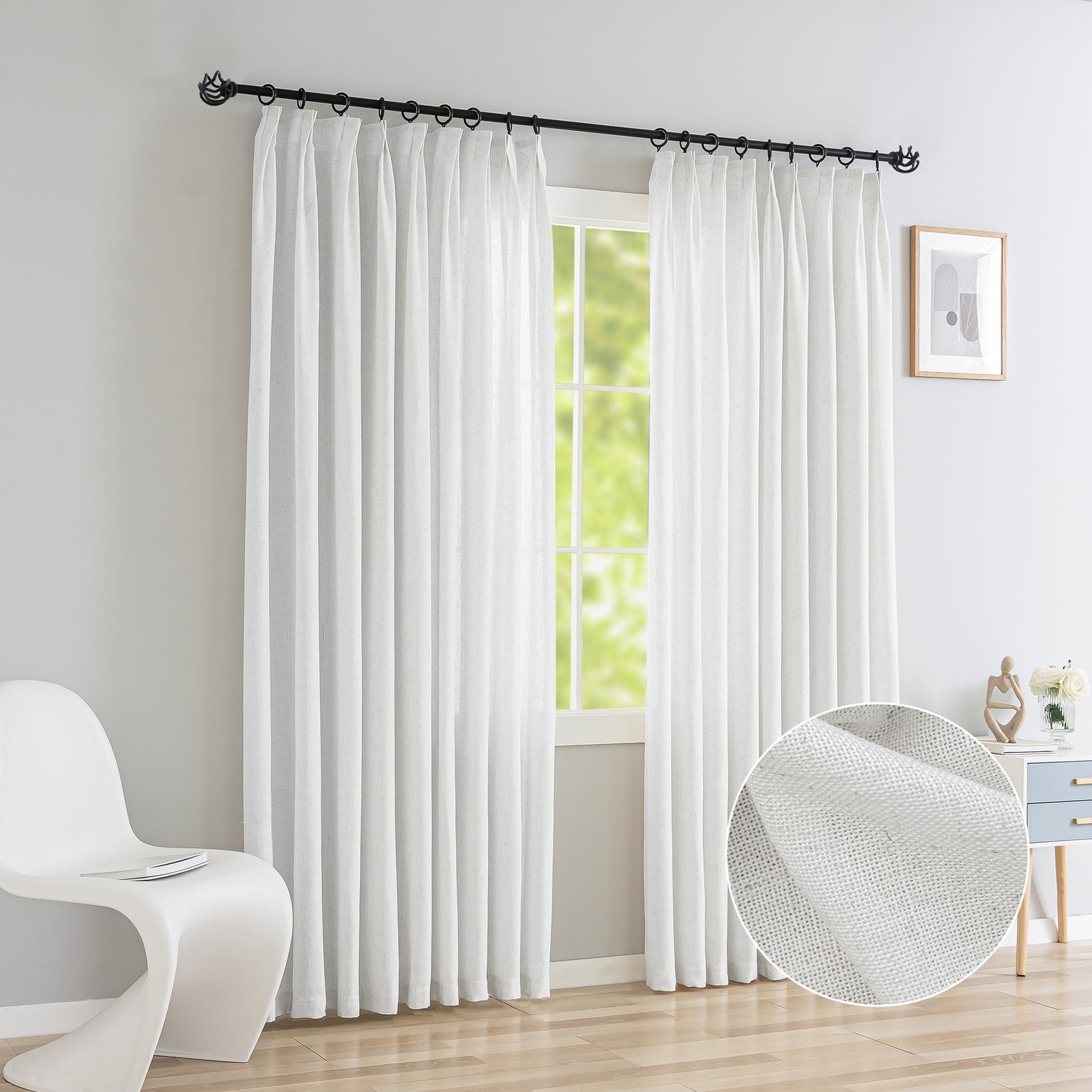 Oyring Pinch Pleated Faux Linen Window Curtains For Home Officehotel Semi Sheer