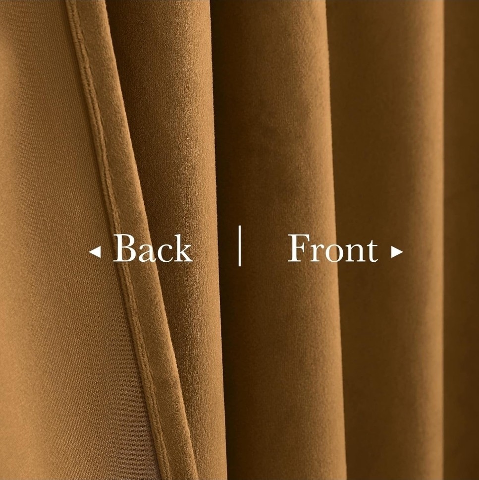Gold Brown Blackout Velvet Curtains 96 Inches Long Thermal Insulated Room Darken