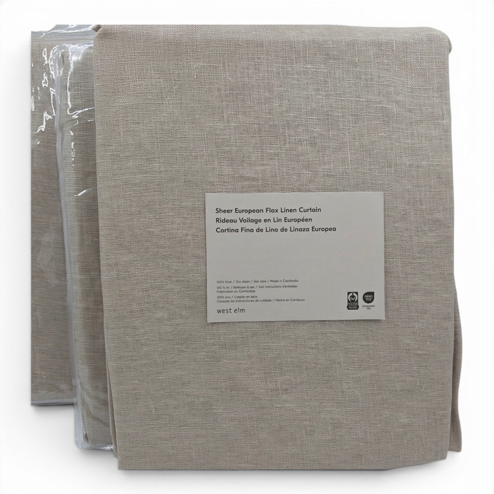 West Elm Sheer European Flax Linen Curtains Set of 4 48×96 Dark Flax New
