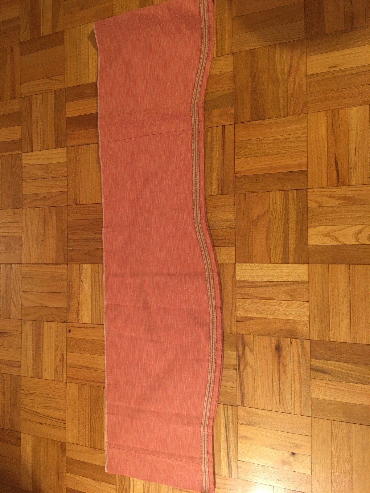 FABRIC UNFINISHED VALANCE WITH LINING & SCALLOPS AND TRIM. 134” LONG (11.2 Feet)