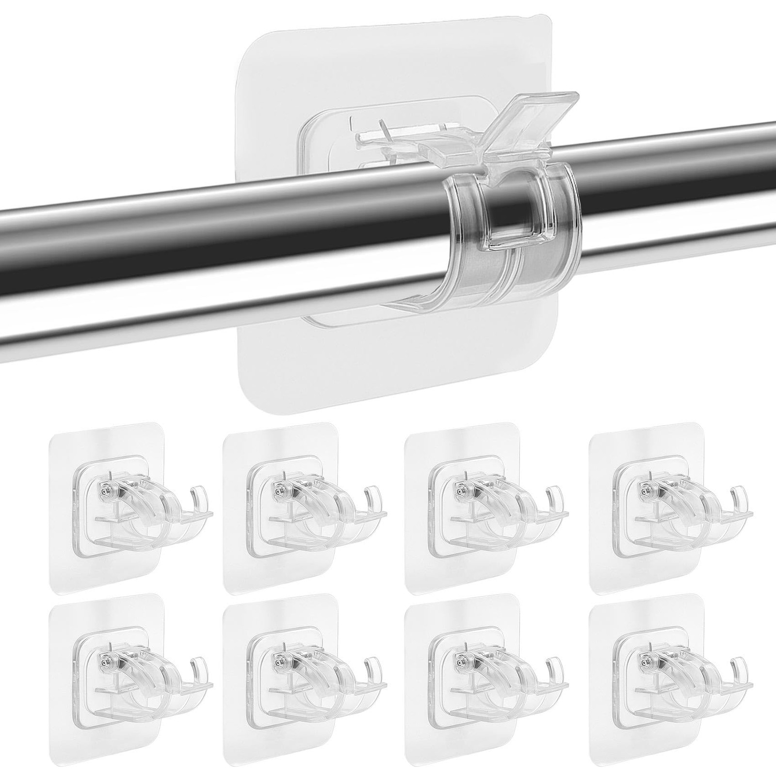 8 Pcs Self Adhesive Curtain Rod Bracket No Drilling Hook Holders for Bathroom