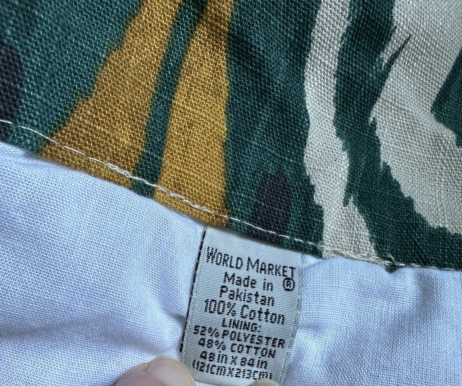 Set 2 World Market Aberdeen Aztec Ikat Green Beige Cotton Curtains 48×84