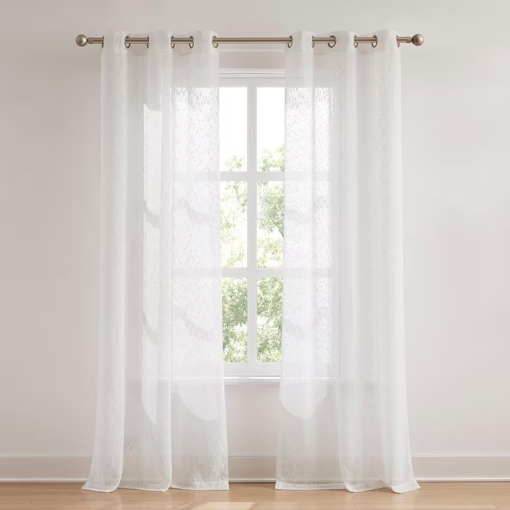 Aileen Textured Raindrop White Polyester 38 In. W X 84 In. L Metal Grommets Shee