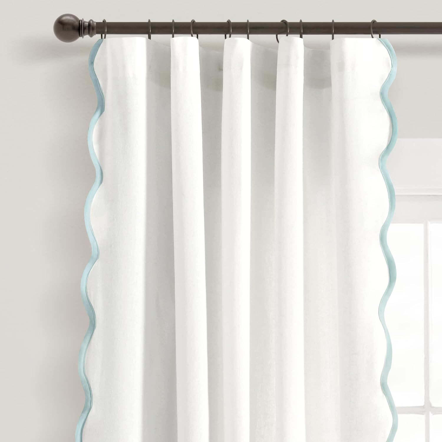 Coastal Chic Scalloped Edge Light Filtering Window Curtain Panels Pair, 52″ W X