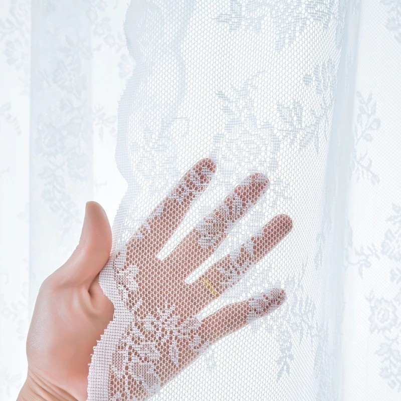 Vintage Floral Embroidery Lace Curtain Panel Privacy Light Filtering