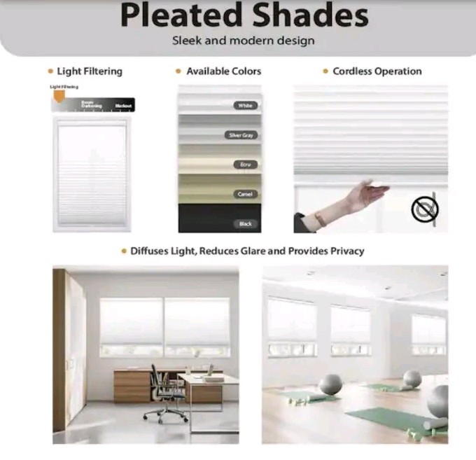 5 – Stylewall White Cordless Light Filtering Pleated Shades – 32 in. W X 48 In L
