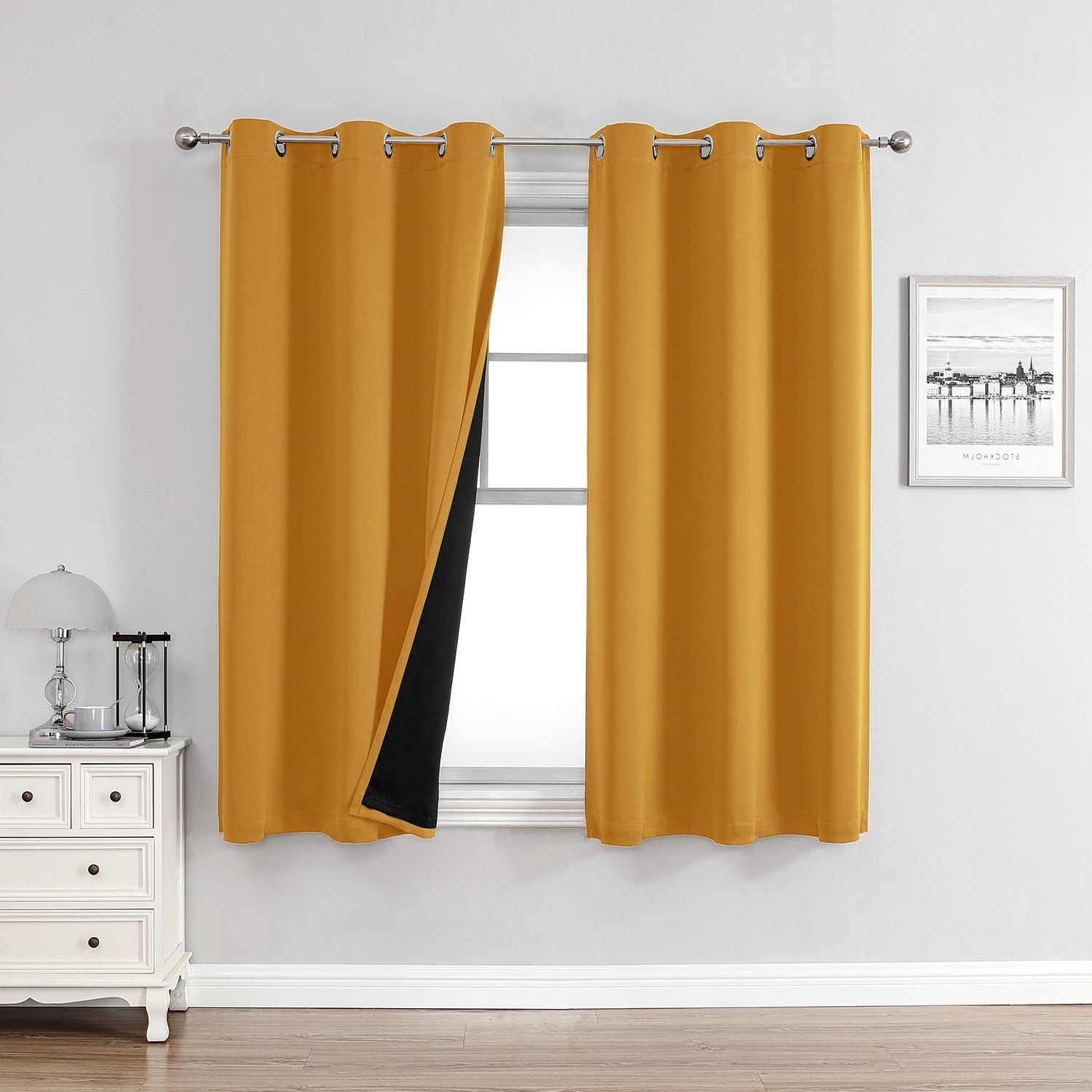 100% Blackout Curtains for Bedroom with Black Liner, 2 Thick Layers blackout