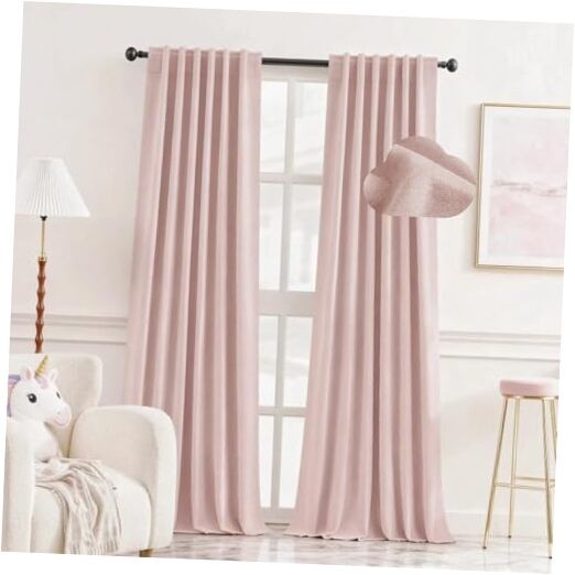 100% Chenille Blackout Curtains for Bedroom 52″W x 96″L (Pack of 2) Blush Pink