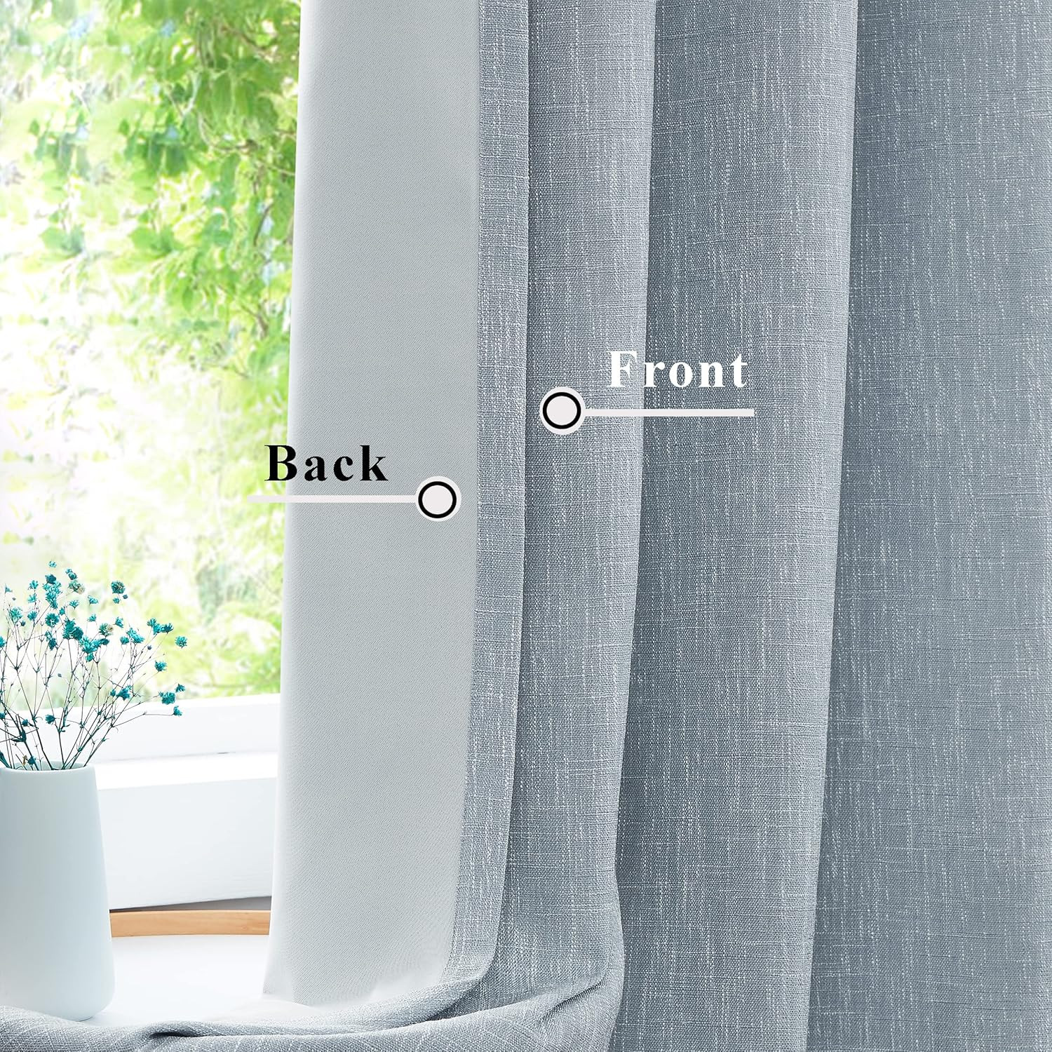 Blue Solid Full Blackout Curtain Heavy Linen Texture Window Treatment for Bedroo