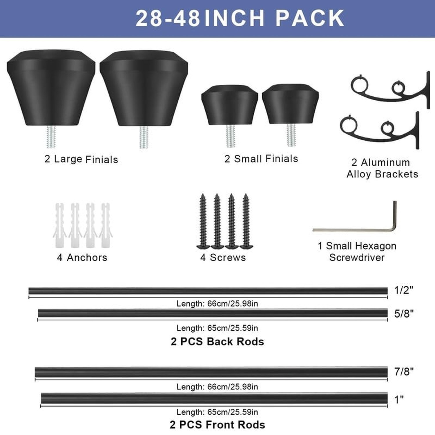 Matte Black Double Curtain Rods for Window 28 to 48 Inch, Heavy Duty Double D…