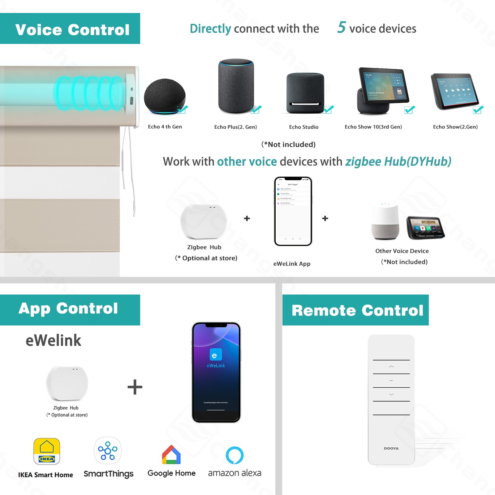 Changshade CUSTOM Smart Motorized Zebra Shades Remote Control Roller Blinds