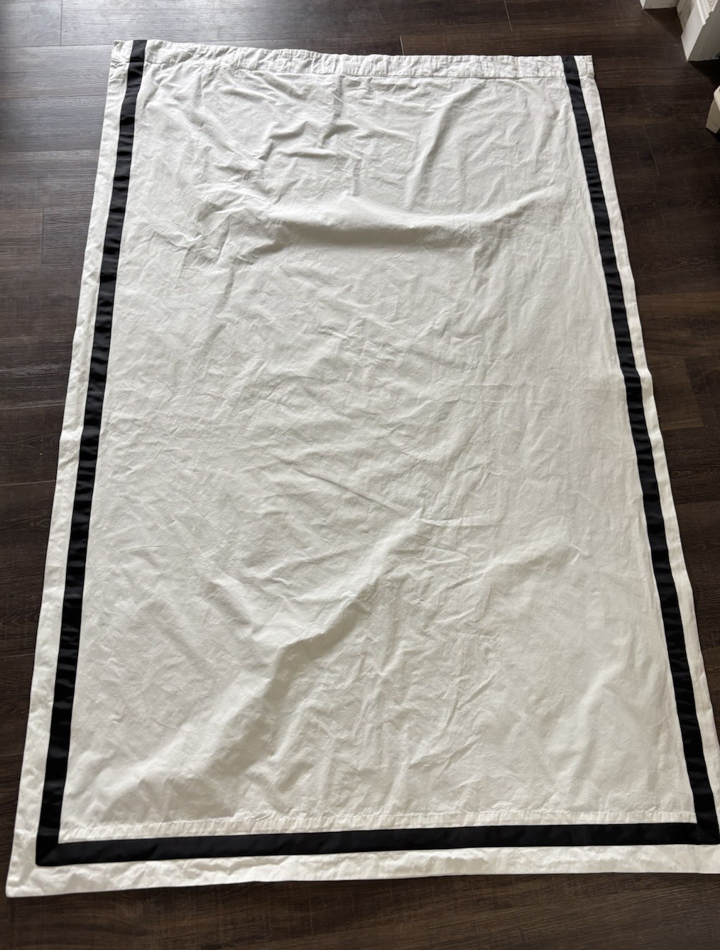 Pottery Barn Teen Lined Curtain Panels Set Of 2 – 84×52 White Black Edge Hooks