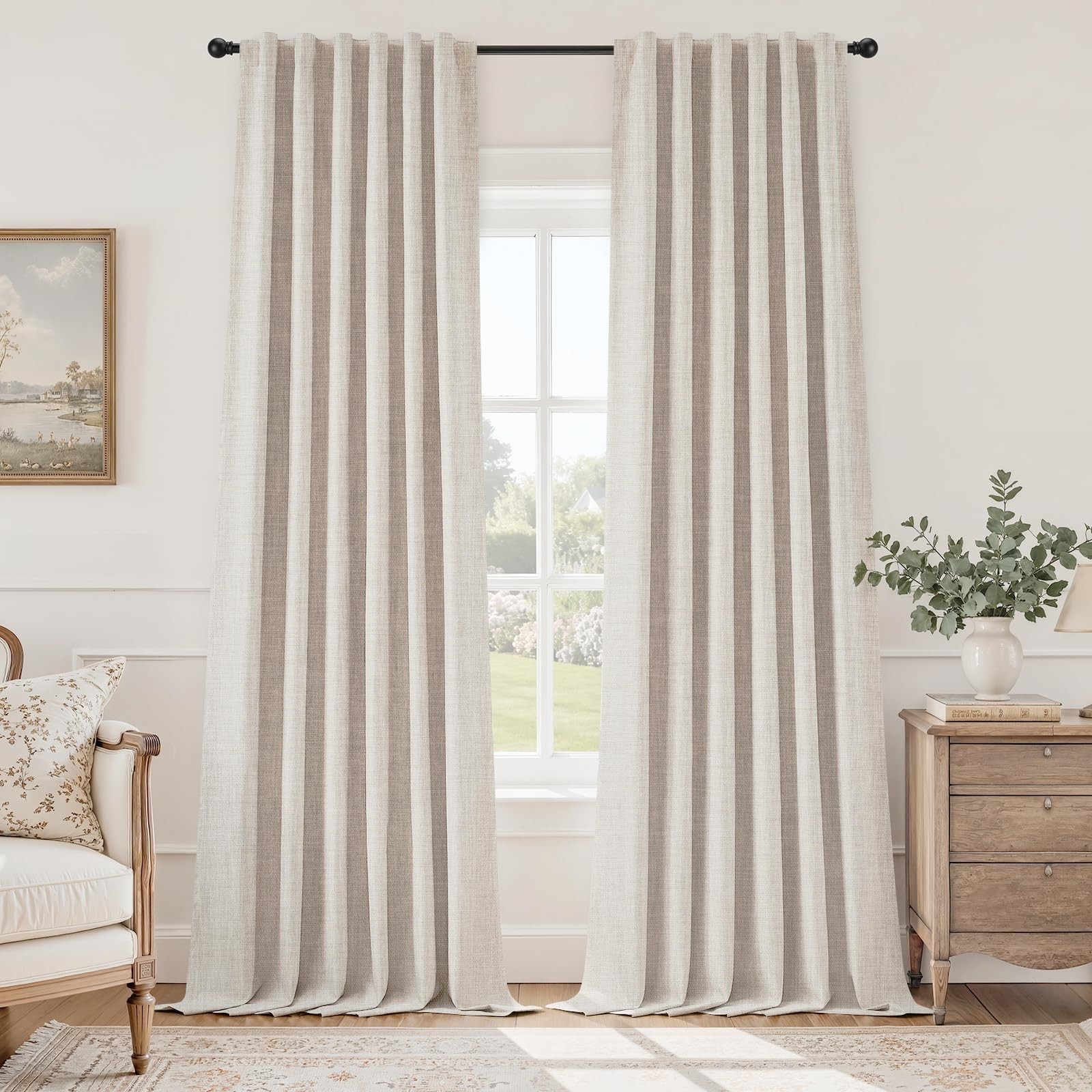 100% Blackout Faux Linen Curtains,Beige Modern Farmhouse Winter Boho Curtains…
