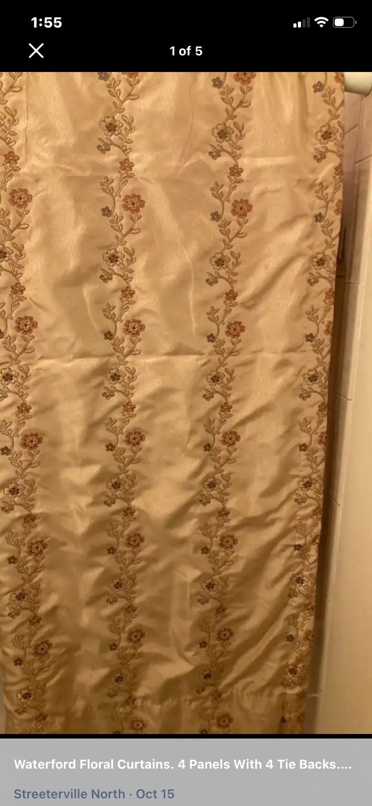 Waterford Meadow Flower 4 Panels Curtains With 4 Tie Backs 86” Length-50” Wide